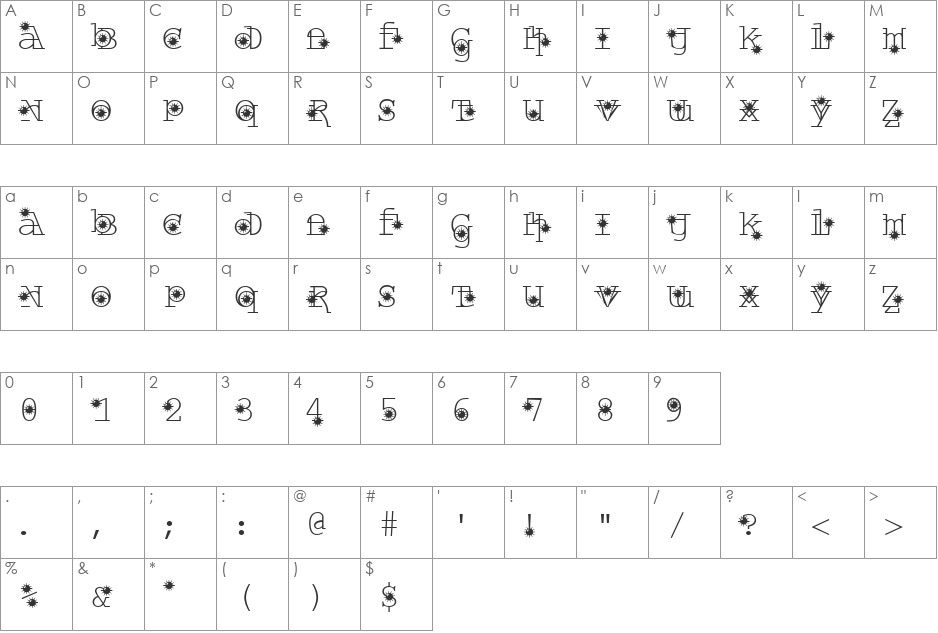 WroughtIron font character map preview