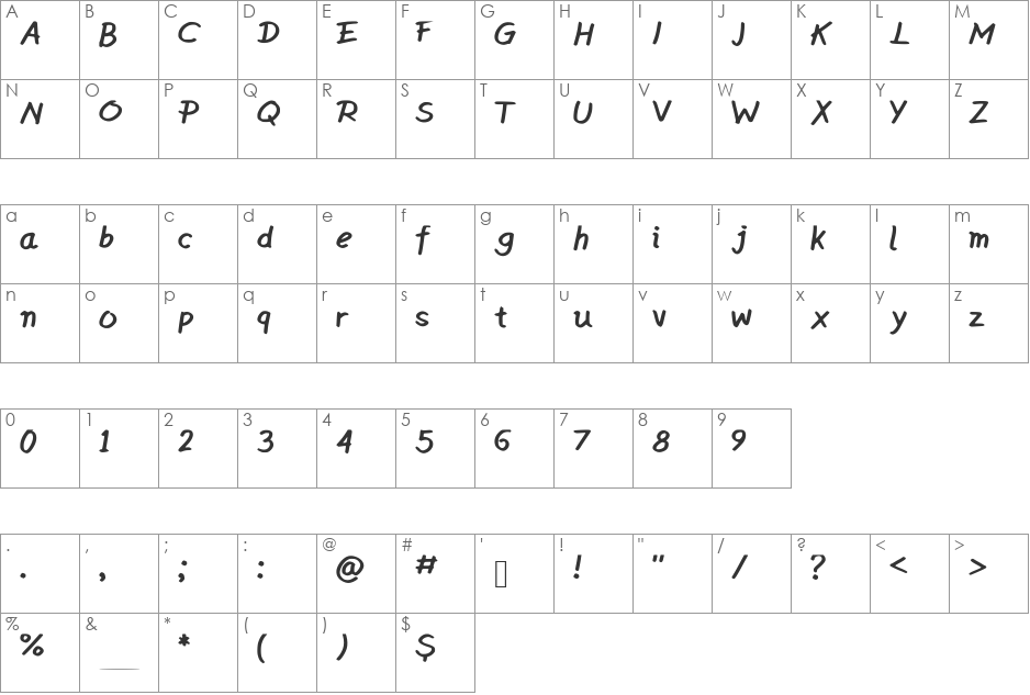 Wrusher font character map preview
