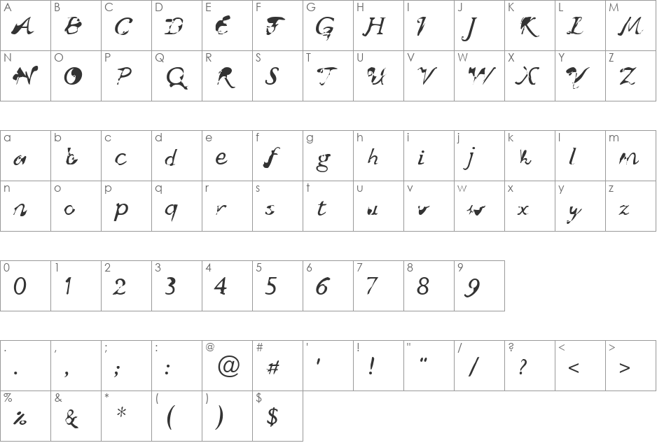 wuestling font character map preview