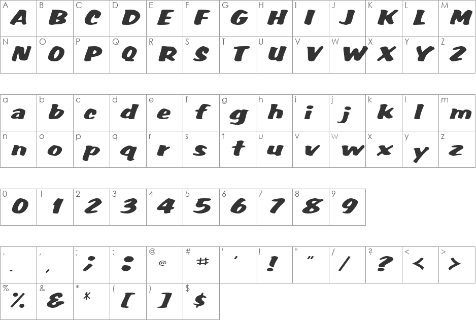 WummerlinScriptSSK font character map preview