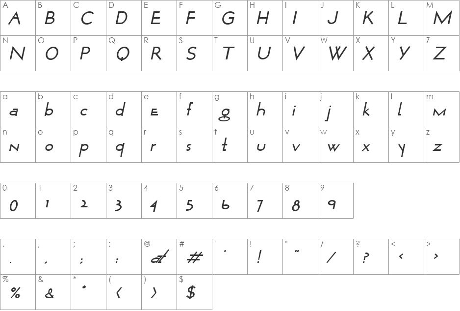 Wurker font character map preview
