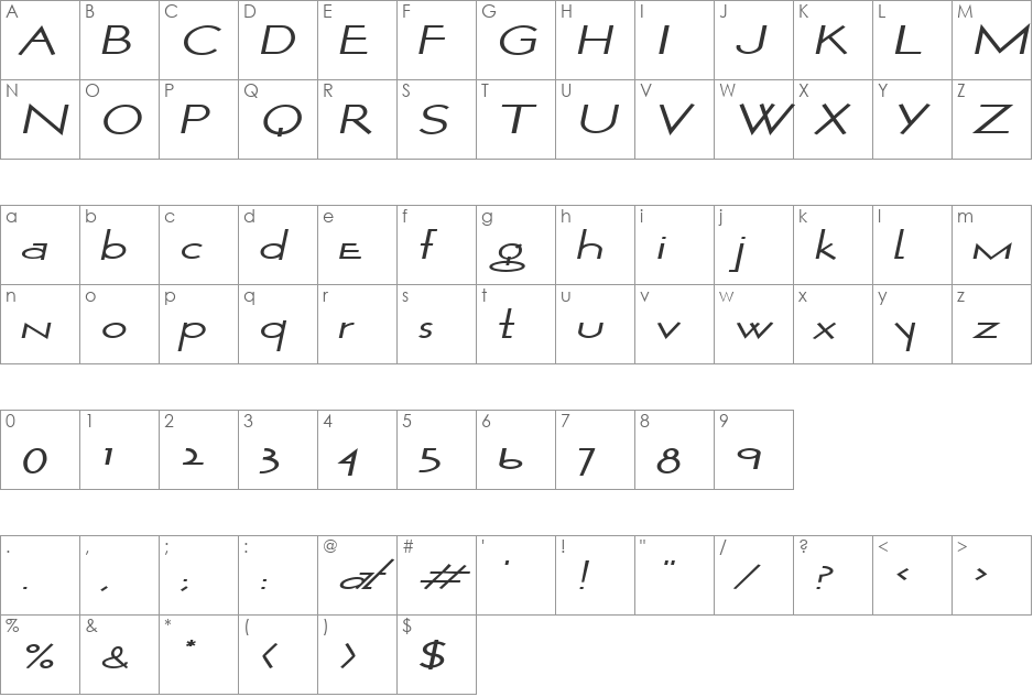 WurkerExtended font character map preview