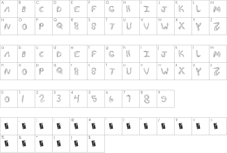 WurmFun font character map preview