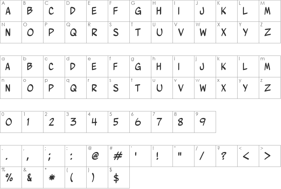 Wurmics Bravado font character map preview