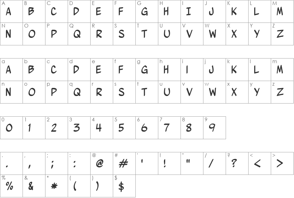 Wurmics Bravo font character map preview