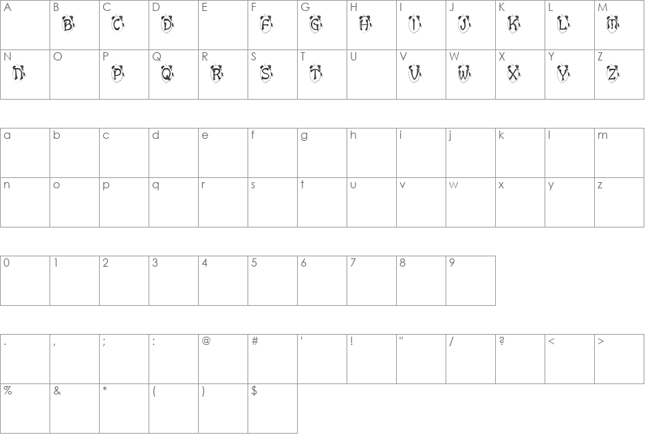 WWAweNutsDemo font character map preview
