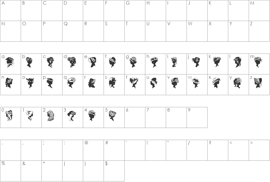 WWFancyHats font character map preview