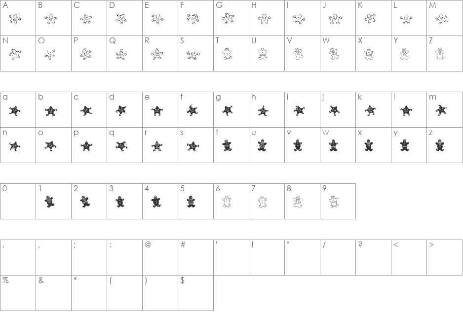 WWGingerbread font character map preview