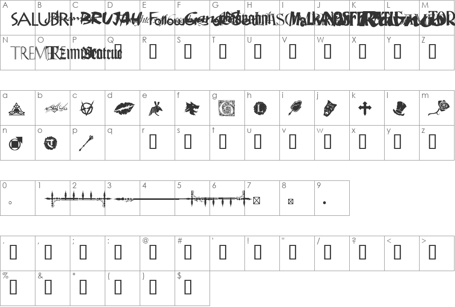 WWVampire Dingbats font character map preview