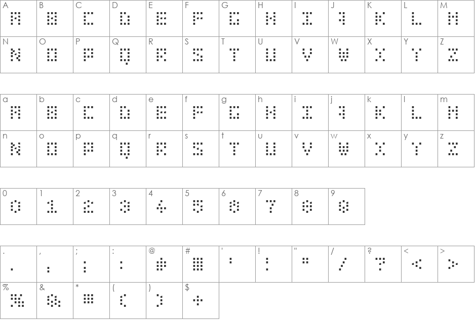 Bit Dotted font character map preview