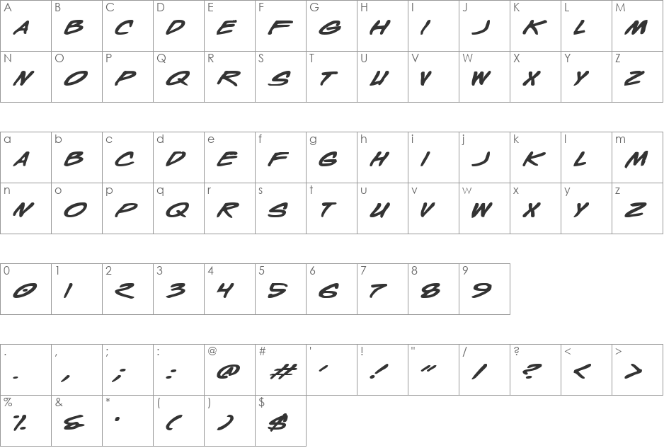 Wyld Stallyns Bold Extended font character map preview