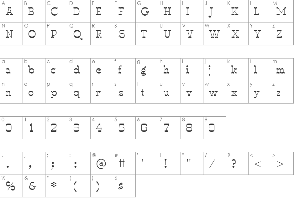 WyomingMacroni font character map preview