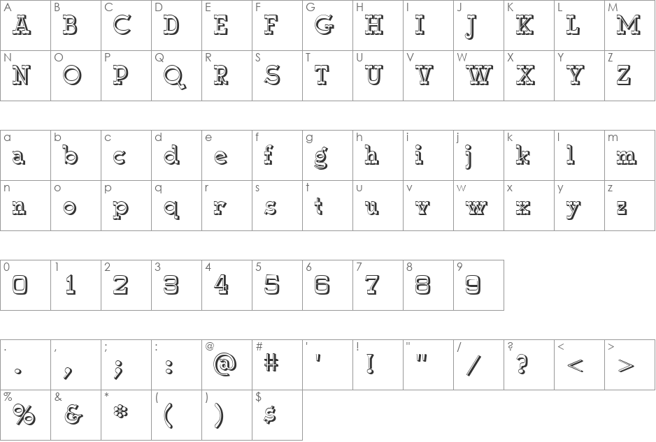 WyomingMacroniShadRight font character map preview