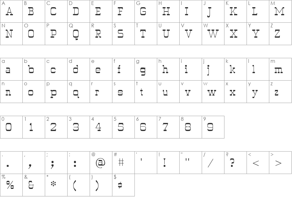 WyomingPastad font character map preview