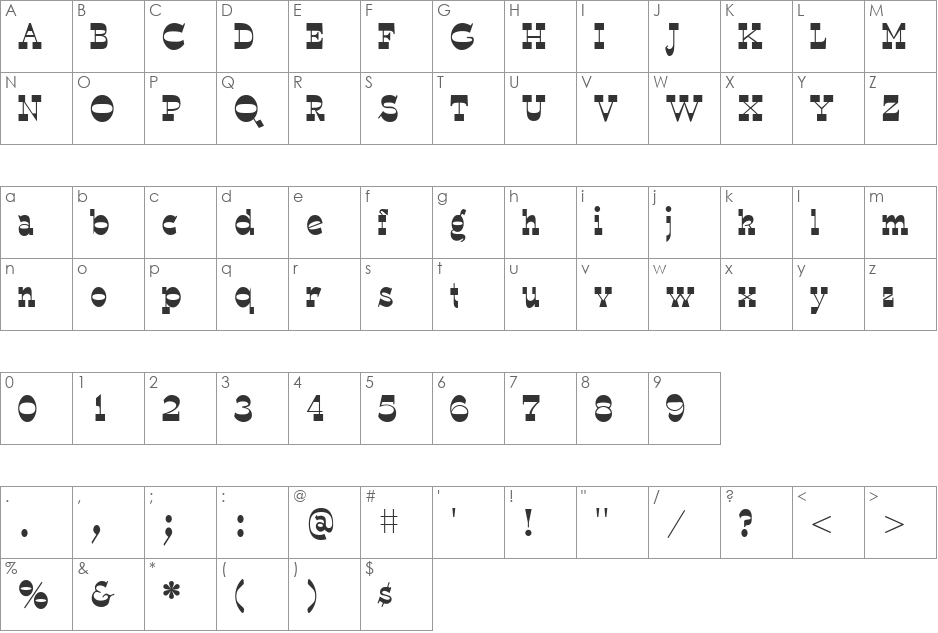 WyomingSpaghetti font character map preview