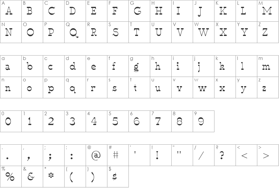 WyomingSpaghetti font character map preview