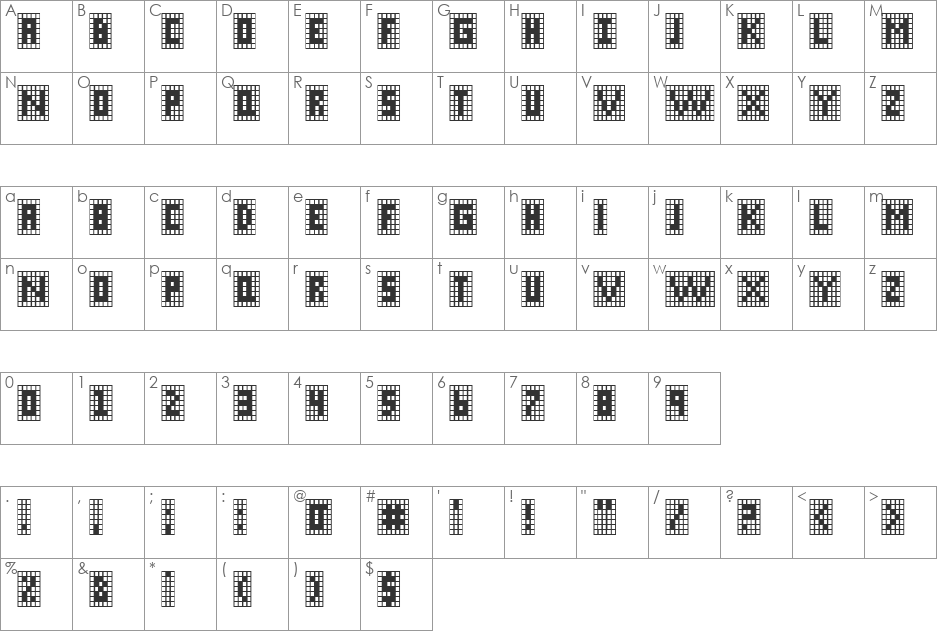 X-Grid font character map preview