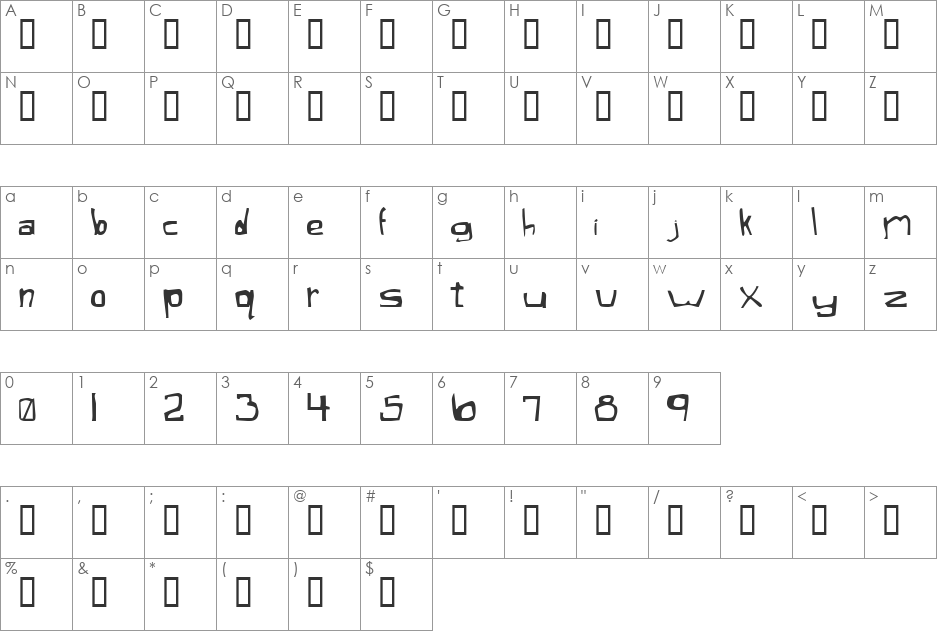 Xaficule font character map preview
