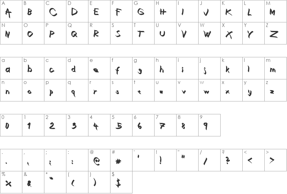 Xaligraphy font character map preview