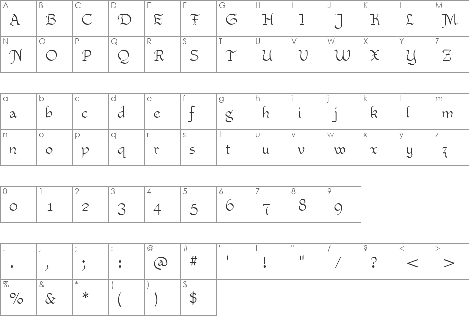Xaltid font character map preview