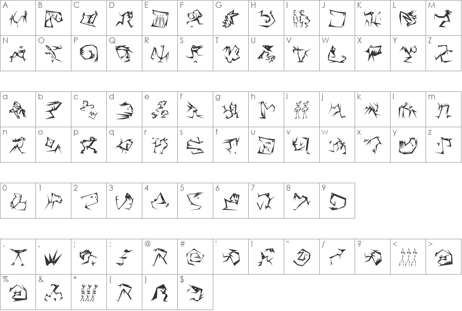 XamStern font character map preview