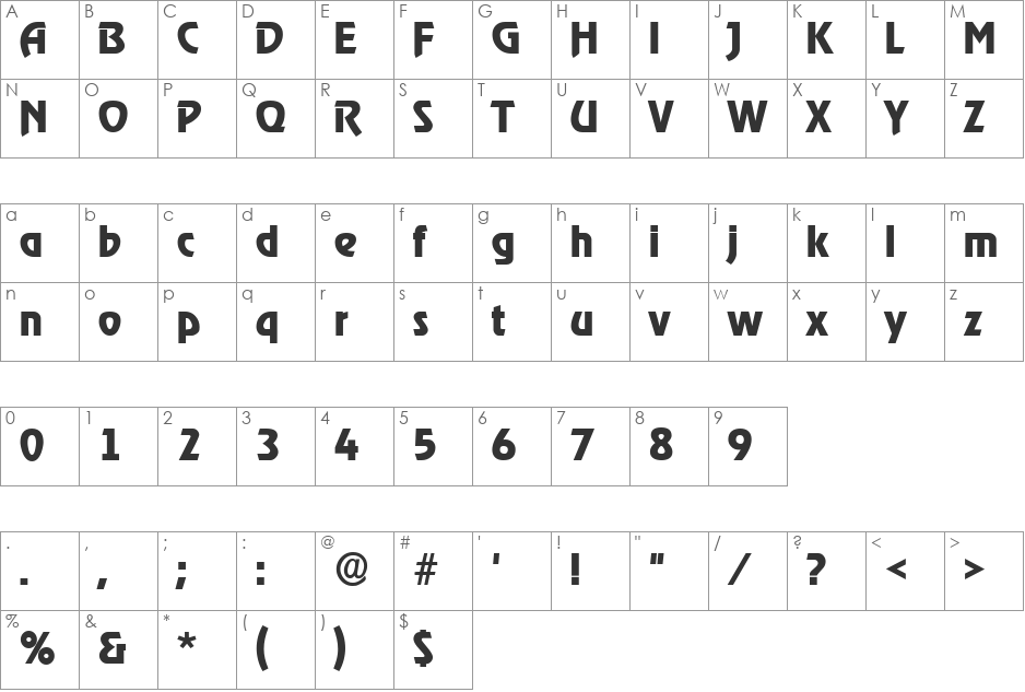 XanadauExtended font character map preview