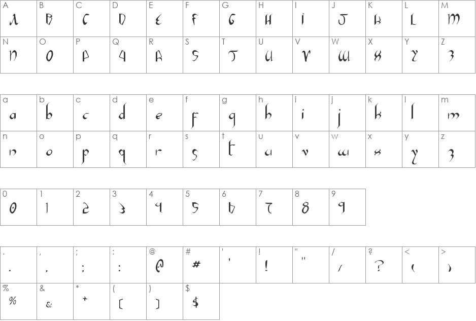 Xaphan Expanded font character map preview