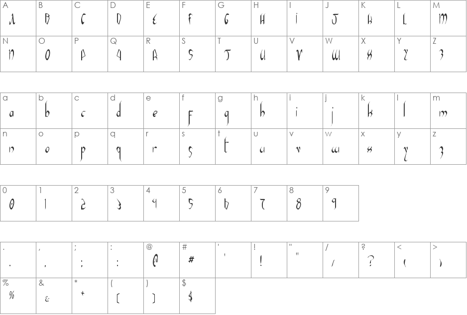 Xaphan II Condensed font character map preview