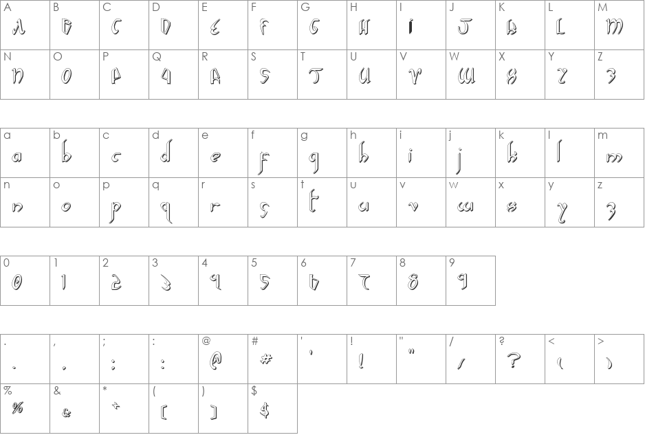 Xaphan II Shadow font character map preview