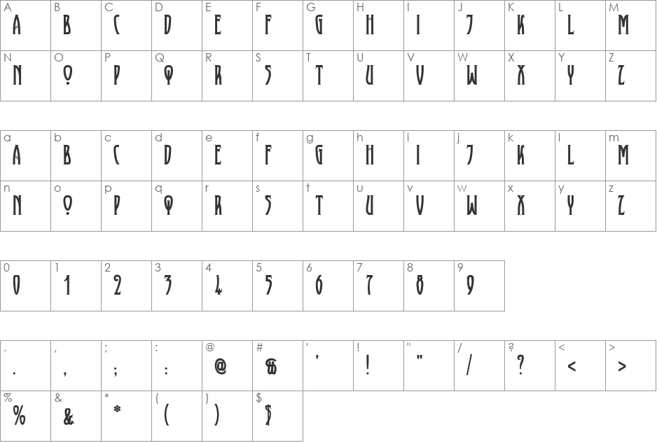 XAyax Outline font character map preview