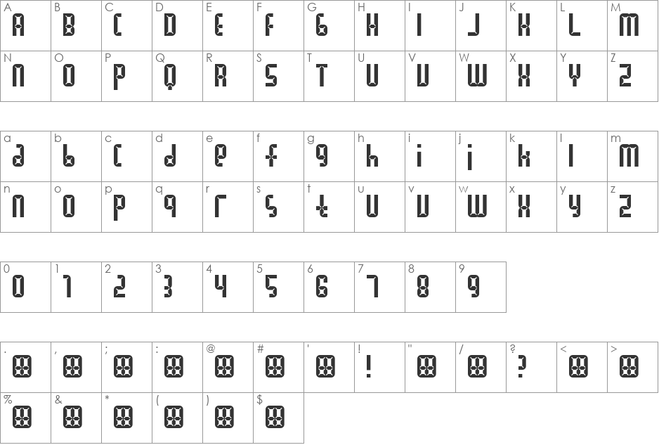 Xefus font character map preview