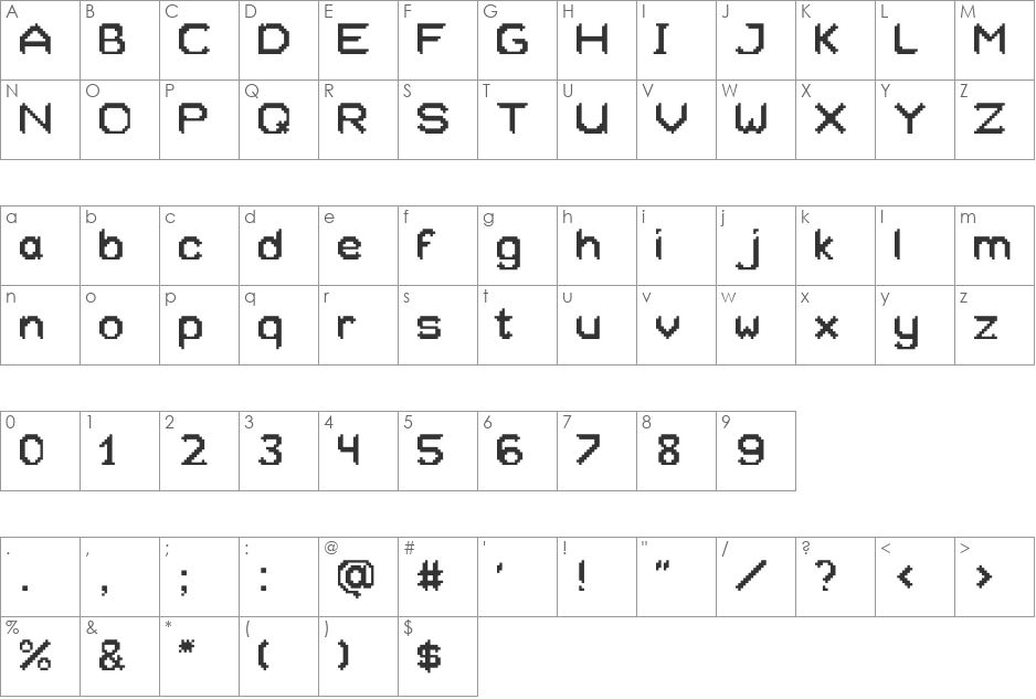 Xeliard font character map preview