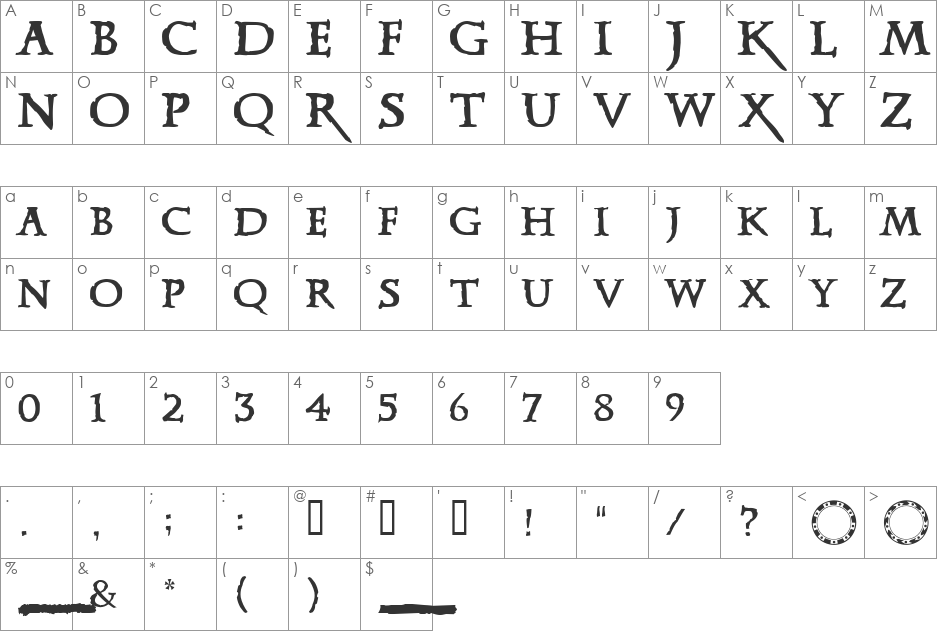 Xena font character map preview
