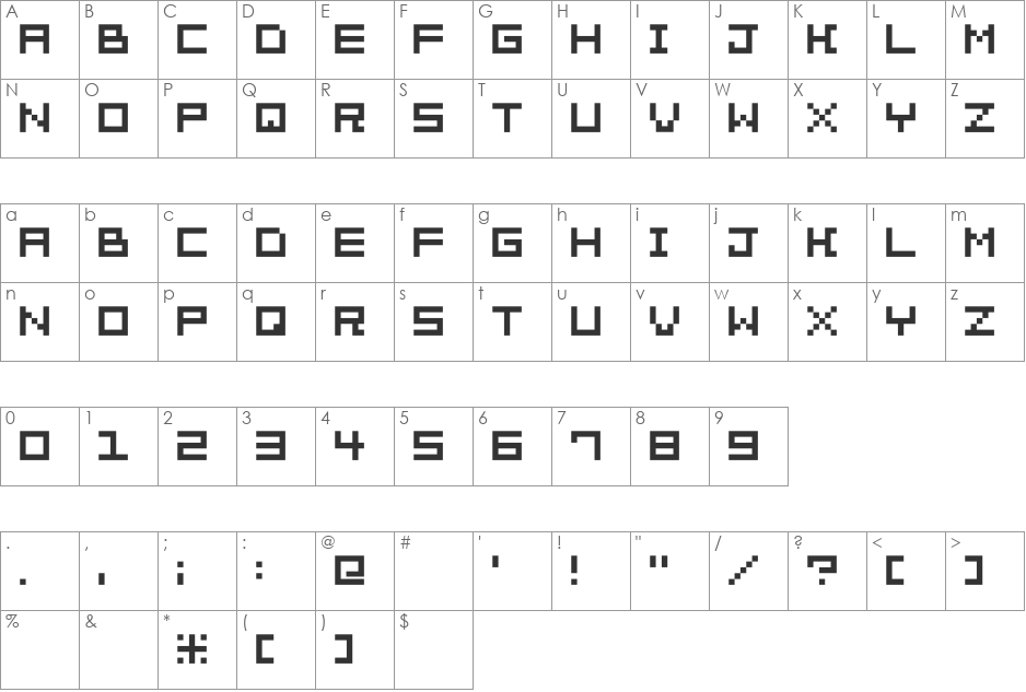 Bit Trip7 (sRB) font character map preview