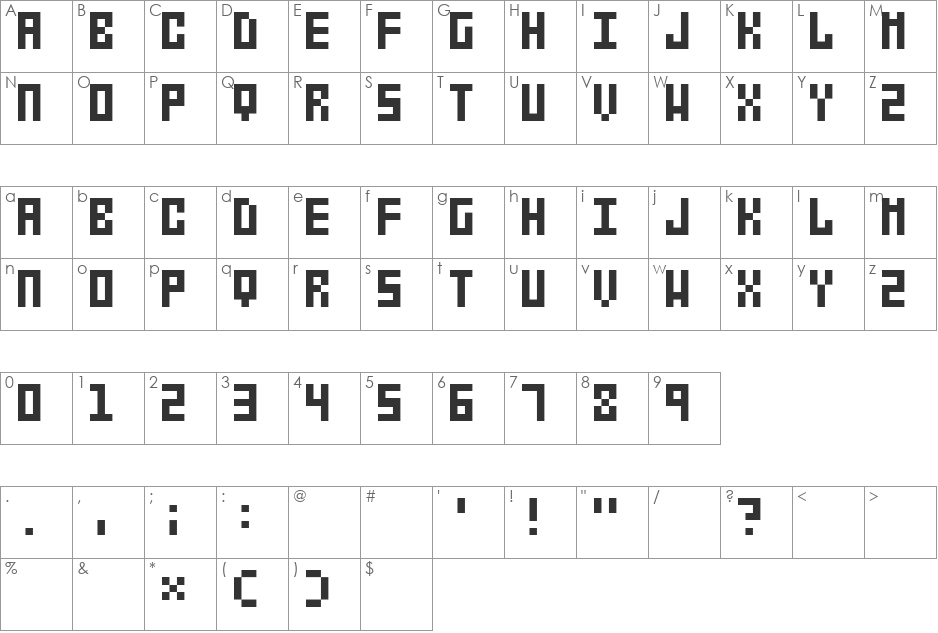 xenon2 font character map preview