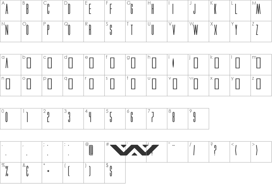 Xenophobia font character map preview