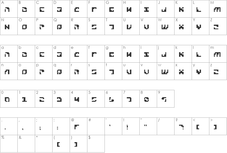 Xenophobia2 font character map preview