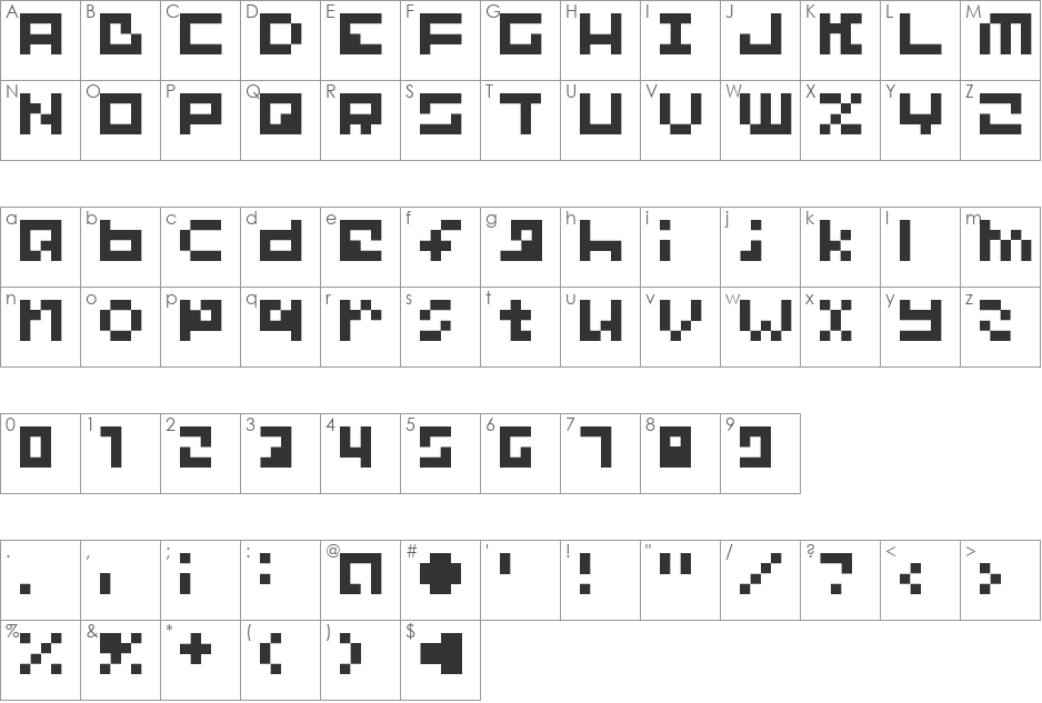 Bit-01: Cube 16 Re-Remix font character map preview