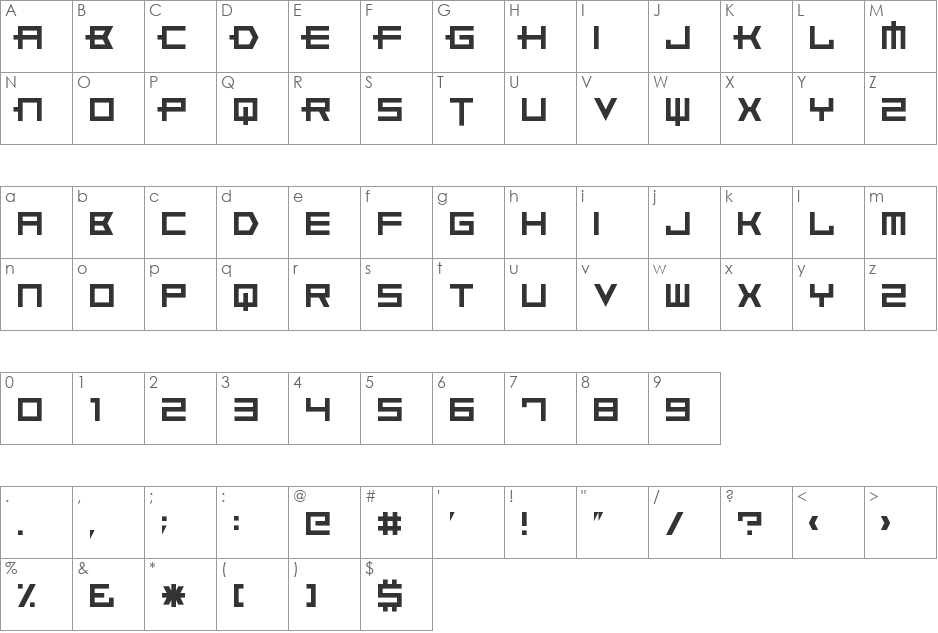 Xero's Karma font character map preview