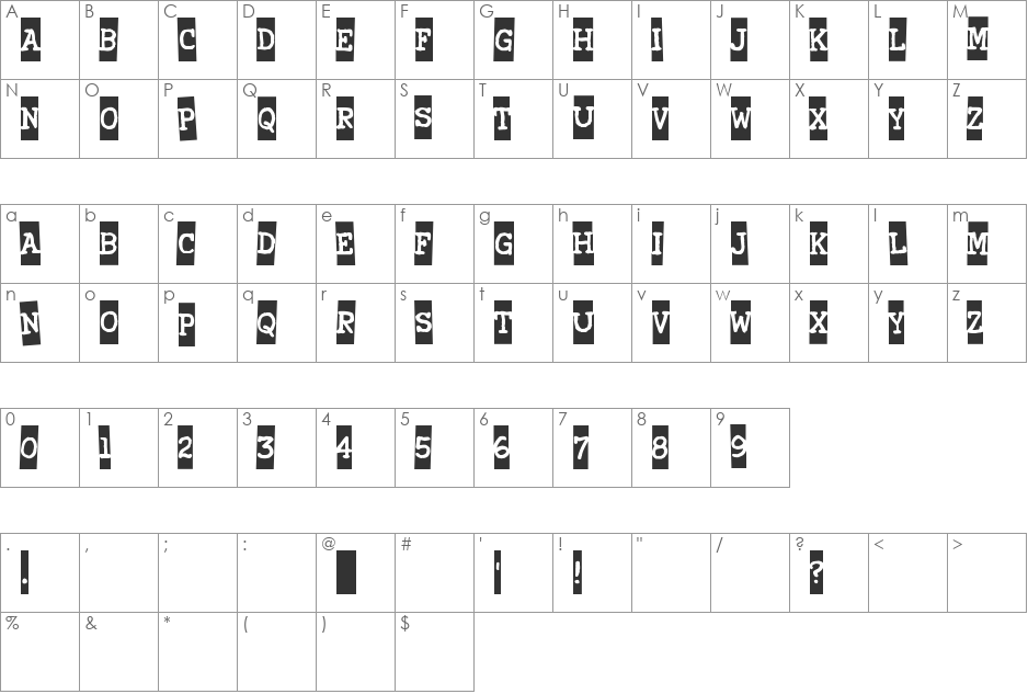 Xerography font character map preview