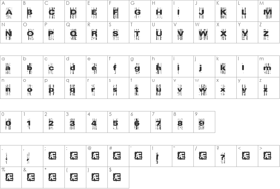 Xerox Malfunction BRK font character map preview