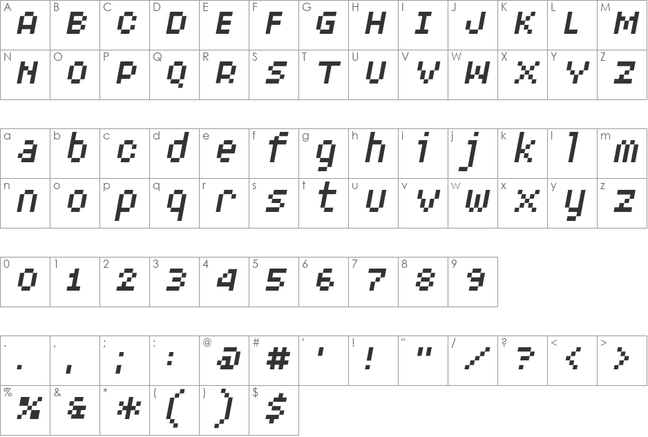 XERXES font character map preview