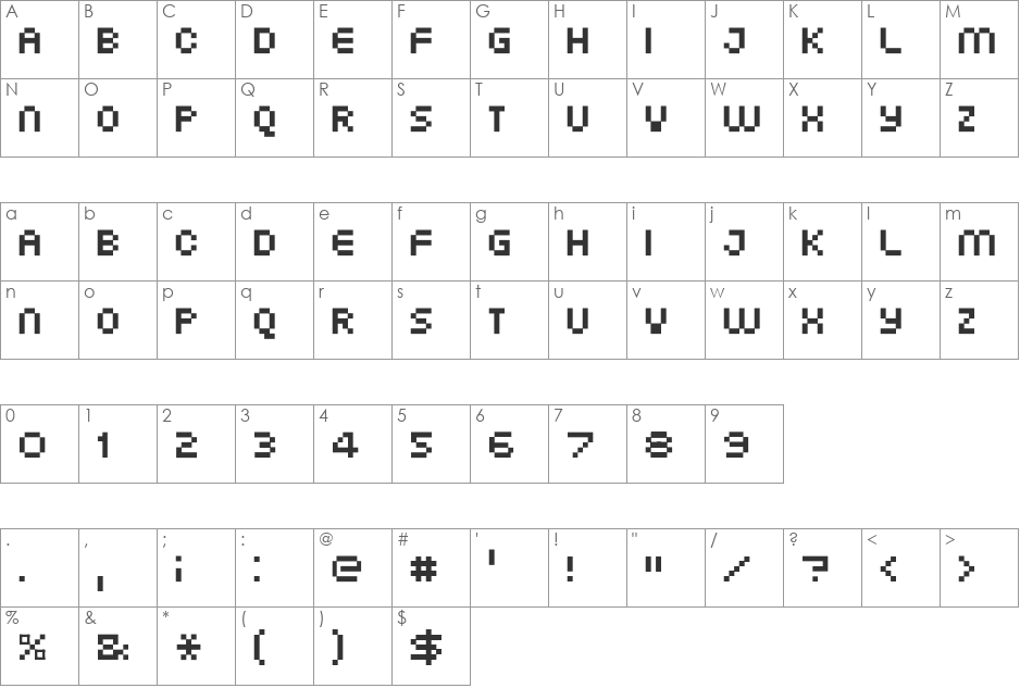 XG Pixo font character map preview