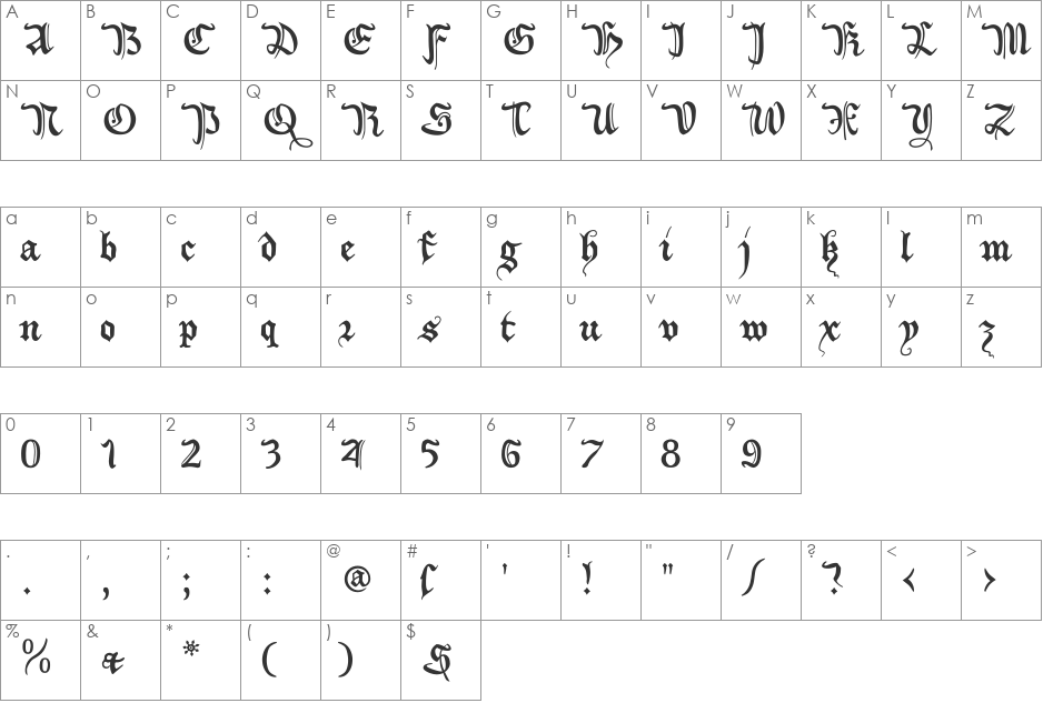 XiBeronne font character map preview