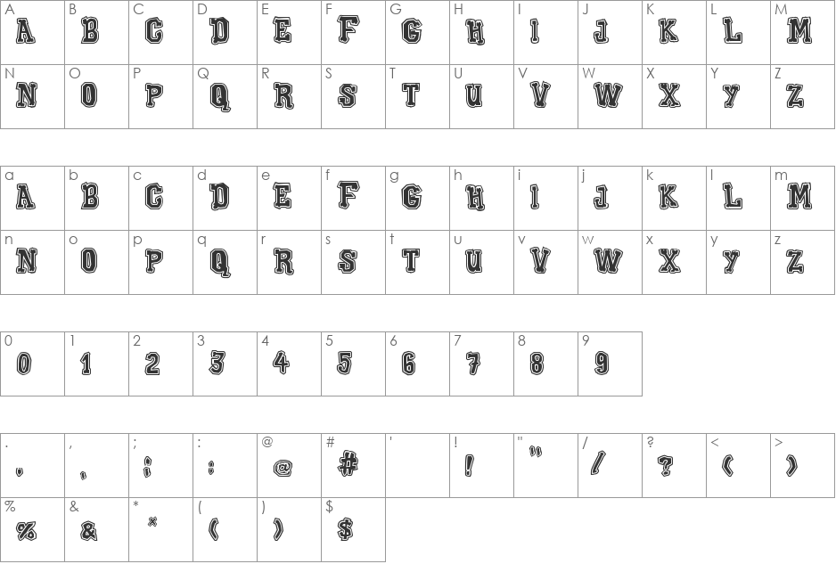 Xilo Galdino font character map preview