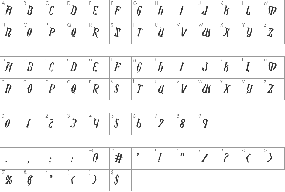 Xiphos Counter-Rotated font character map preview