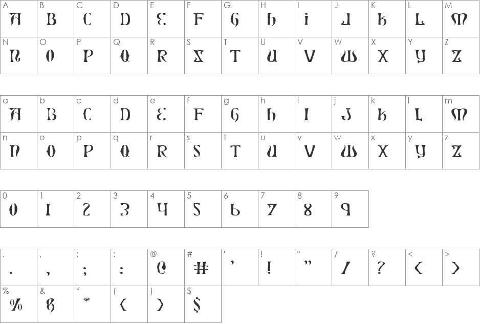 Xiphos Expanded Light font character map preview