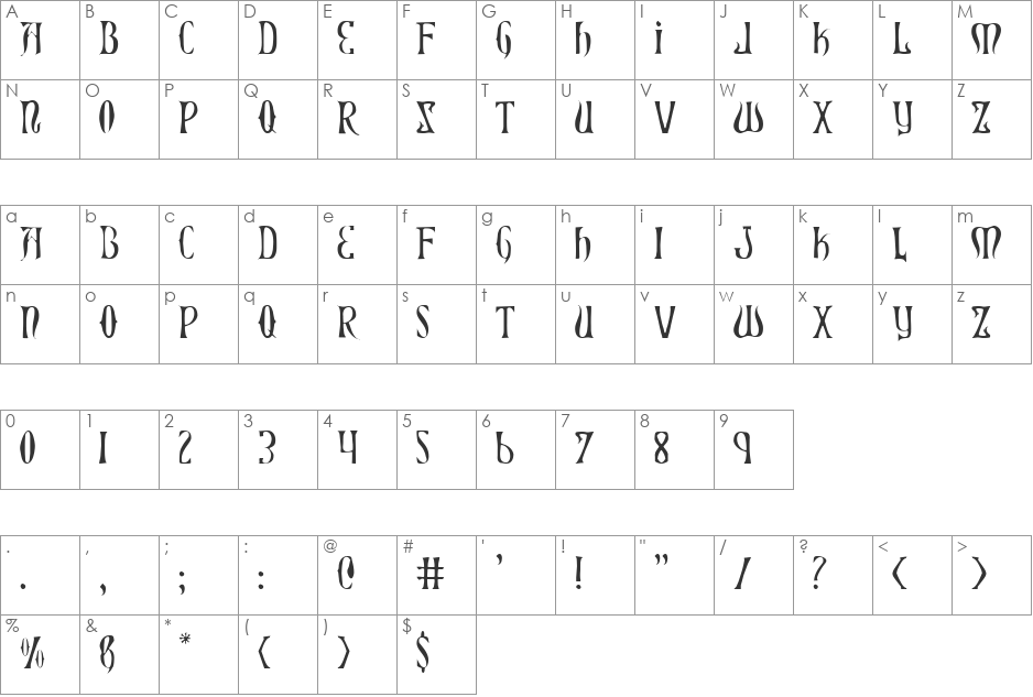 Xiphos Light font character map preview