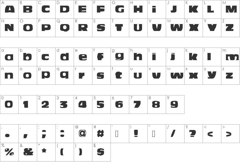 Bitchen font character map preview