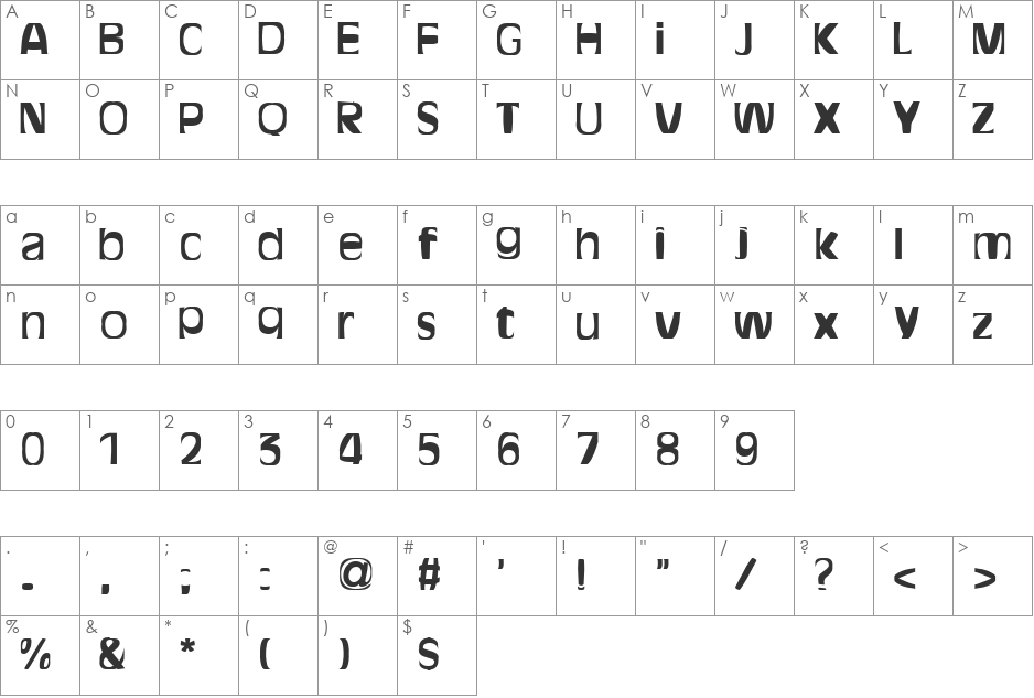 Bitchen font character map preview
